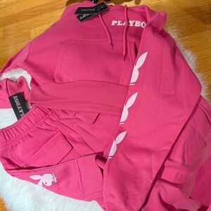 READ Playboy Set Small XS NEW! Cargo pants & crop hoodie pink